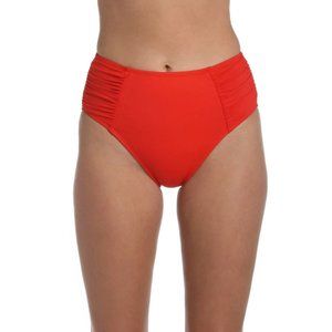NWT La Blanca Island Goddess Side Shirred High Waist Red Bikini Bottoms - Sz 6